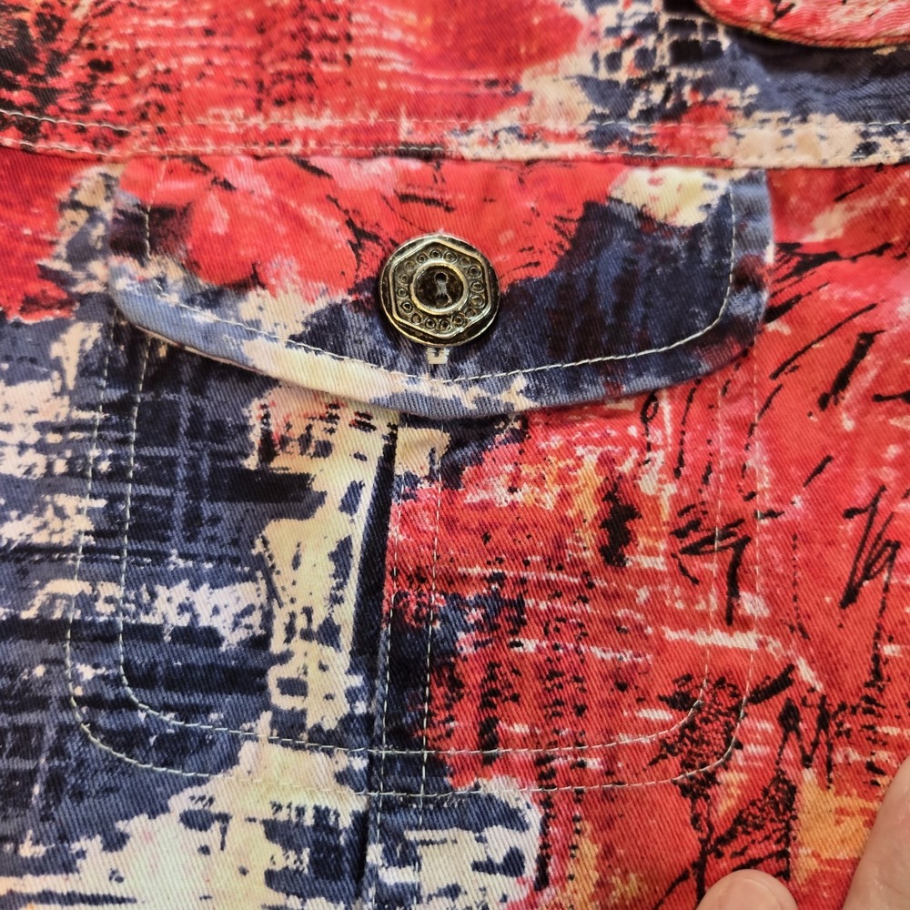Chico's Geometric and‎ Floral Red Blue Collared Button Down Jacket Womens Size 3 - Picture 4 of 8